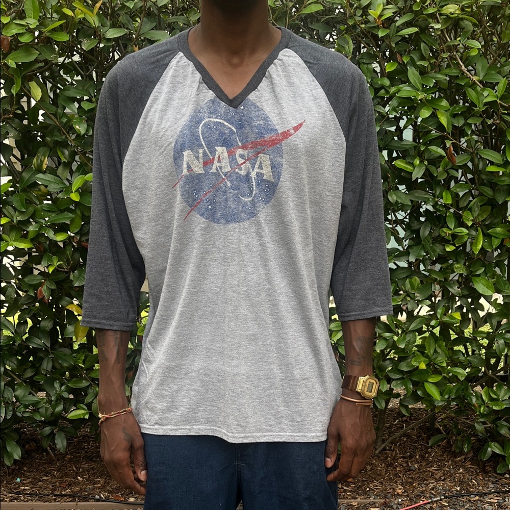 Unique Vintage Gray and Black NASA Raglan Tee
